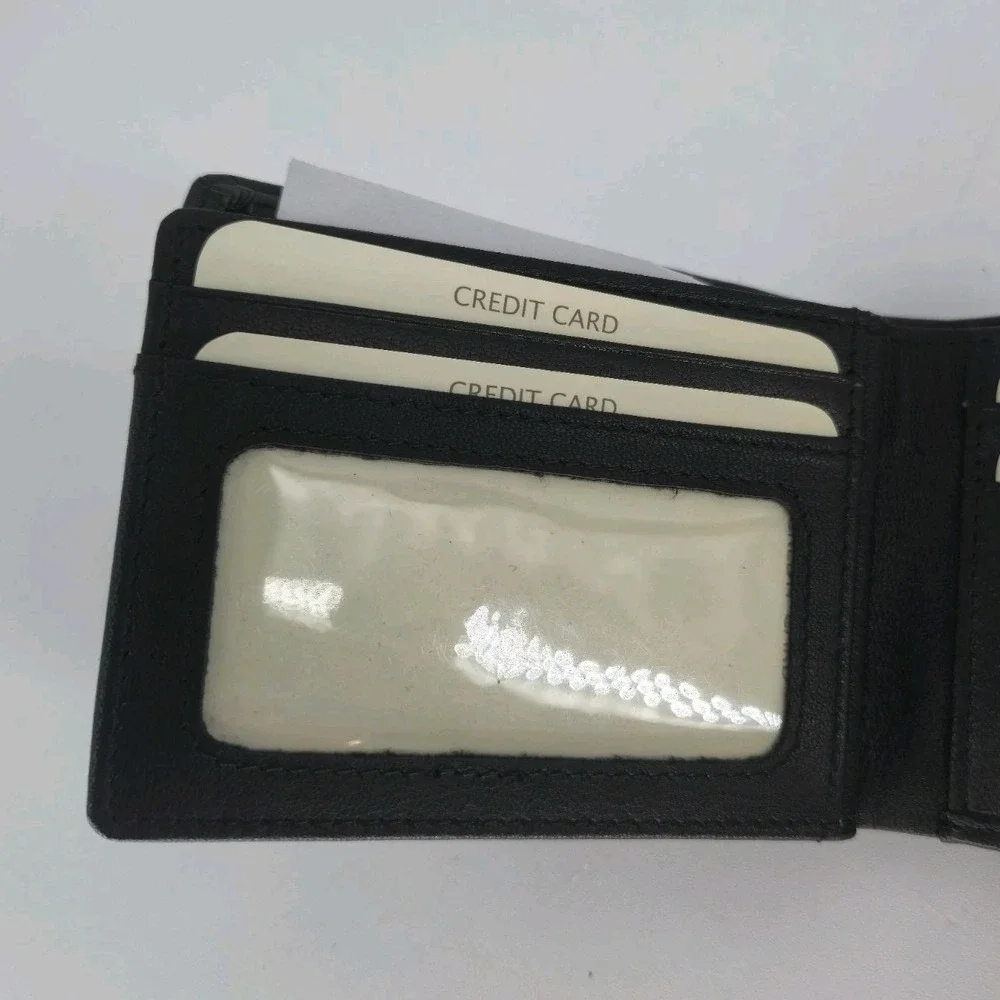 Royal Class Men's Black Genuine Leather Trifold Wallet 8 Card Slots Boxed 4.5 In